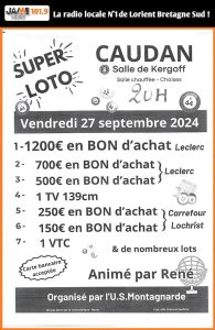 SUPER LOTO le vendredi 27 septembre à 20H à la salle Kergoff de Caudan