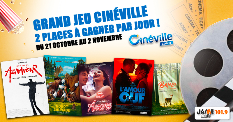 Grand jeu cinéma avec le Cinéville de Lorient, 2 places par jour à gagner pendant les vacances !
