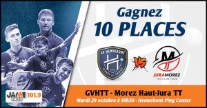 Gagnez vos places pour le prochain match de la GVHTT face à Morez Haut-Jura Tennis de table !