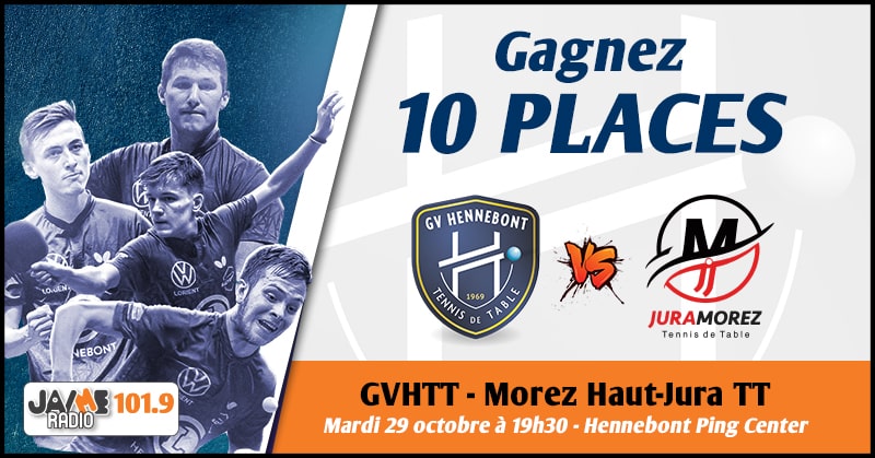 Gagnez vos places pour le prochain match de la GVHTT face à Morez Haut-Jura Tennis de table !