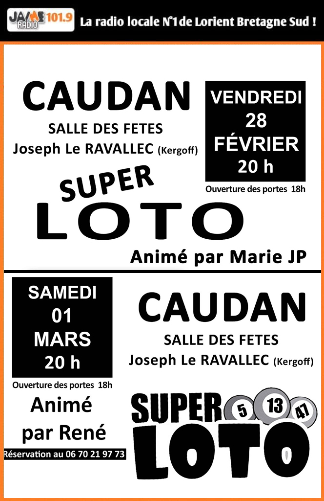Deux lotos sont organisés par le Club Caudan Natation !