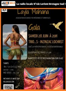 Le 28 juin, vibrez au rythme des danses orientales et tahitiennes à Inzinzac-Lochrist avec Layla Mahana. Spectacle à 20h, buvette sur place.