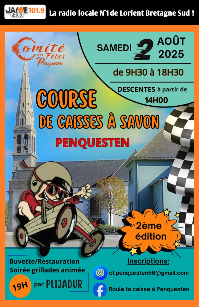 Le 2 août à Inzinzac-Lochrist, la course de caisses à savon « Roule ta caisse à Penquesten » revient avec folklore et soirée bretonne.