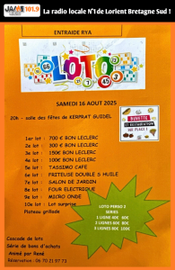 Rendez-vous le samedi 16 août à 20h à la salle des fêtes de Kerprat à Guidel pour un Loto animé par René Loto !