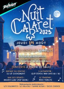 La Nuit Cabaret revient à Bannalec le 14 août avec spectacle déambulatoire, concerts et restauration. Un rendez-vous gratuit immanquable !