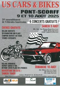 Le célèbre rassemblement US Cars and Bikes revient à Pont-Scorff les 9 et 10 août 2025 avec concerts gratuits, exposants et véhicules américains.