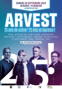 ARVEST fête ses 25 ans le 20 septembre à l’Océanis de Ploemeur avec un fest-noz réunissant 12 groupes. Entrée 10 €, restauration sur place.