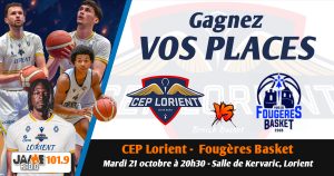 Le CEP Lorient Breizh Basket sera opposé au Pays de Fougères Basket le mardi 21 octobre à 20h30, au Palais des sports de Kervaric.