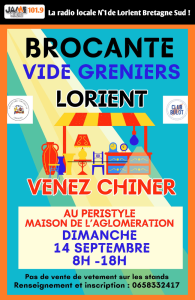 Venez chiner à la brocante vide grenier dimanche 14 septembre au Péristyle à la Maison de l'agglomération à Lorient de 8h à 18h.