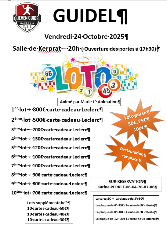 Loto salle de Kerprat par le club de handball de Quéven Guidel