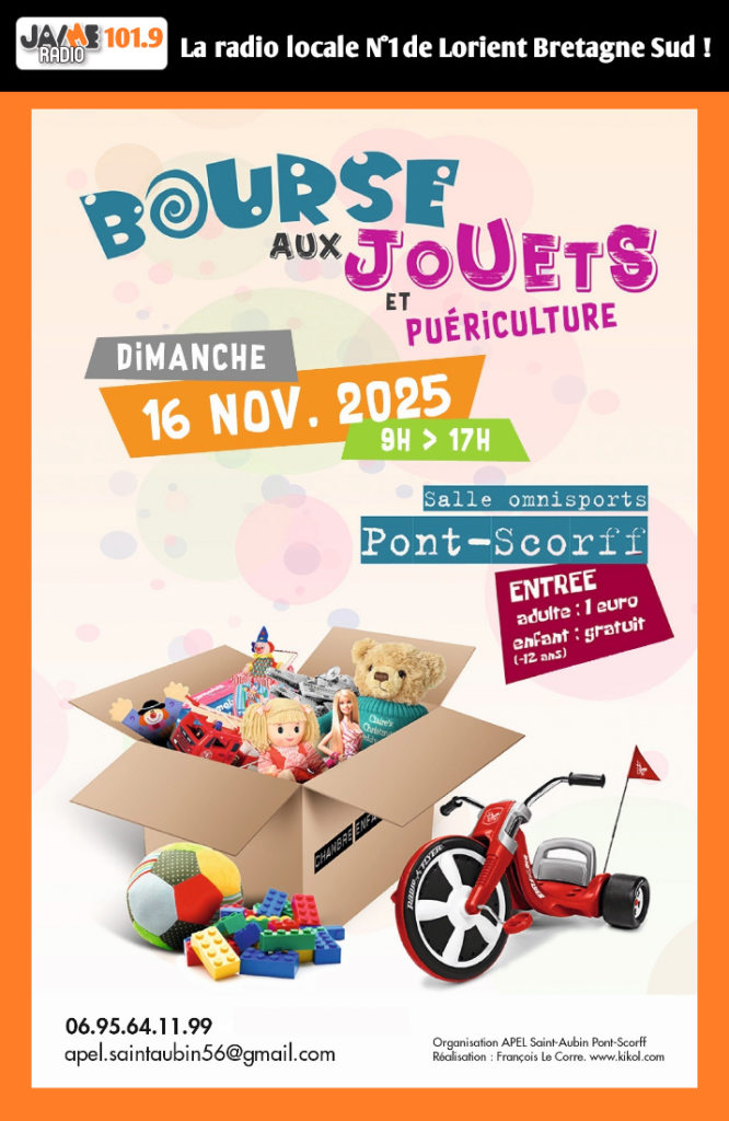 L’APEL Saint-Aubin organise une bourse aux jouets à Pont-Scorff le 16 novembre, avec livres, jouets, vêtements enfants et puériculture.