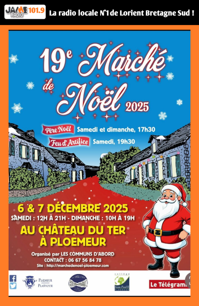 Le Marché de Noël de Ploemeur revient les 6 et 7 décembre avec 130 exposants, animations, arrivée du Père Noël et feu d’artifice.