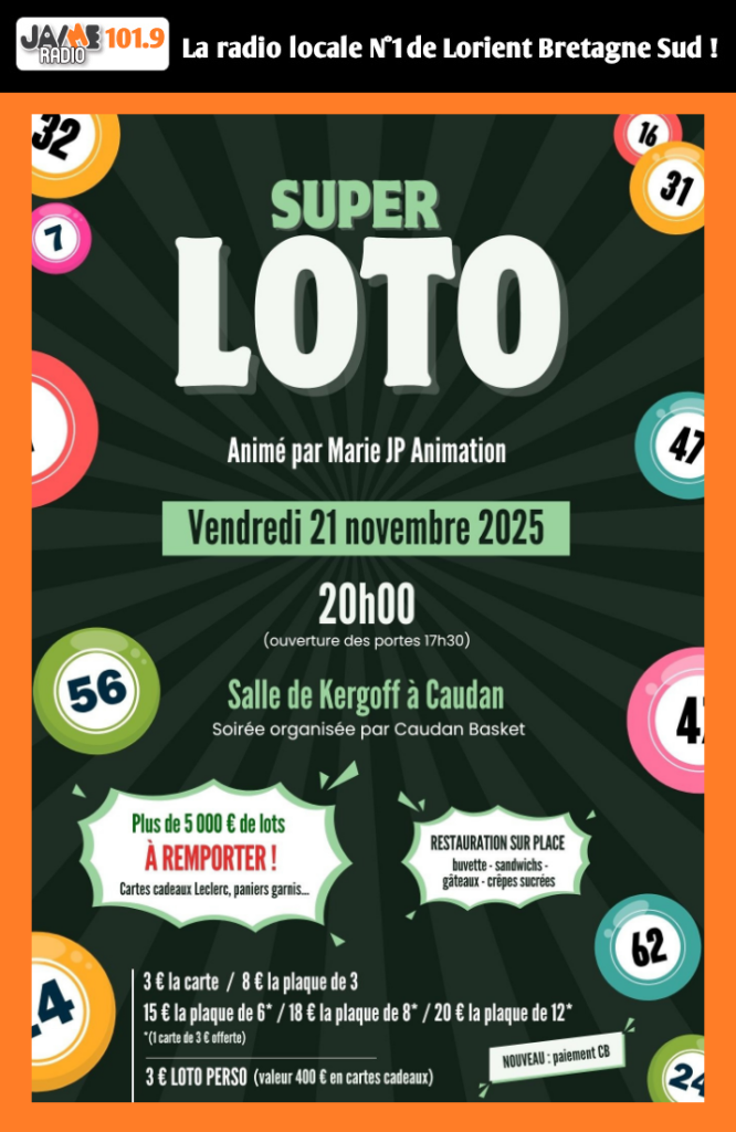Le Caudan Basket organise son Super Loto le 21 novembre à la salle Kergoff avec plus de 5000€ de lots à gagner.