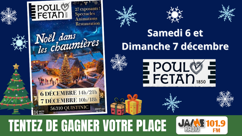 JAIME Radio invite familles et enfants au village de Poul Fétan les 6 et 7 décembre pour “Noël dans les chaumières” : calèches, spectacles,..