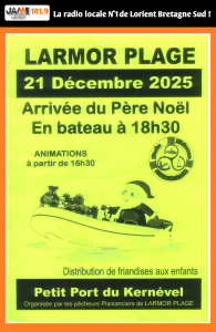 Le Père Noël arrive en bateau illuminé ce dimanche 21 décembre à Kernevel. Friandises, maquillage, crêpes et boissons chaudes attendent les familles dès 16h30.