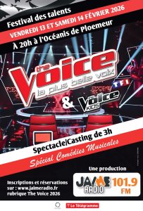 Assistez au spectacle / casting The Voice à Lorient les 13 et 14 février 2026, organisé par JAIME Radio, avec comédies musicales et surprises.