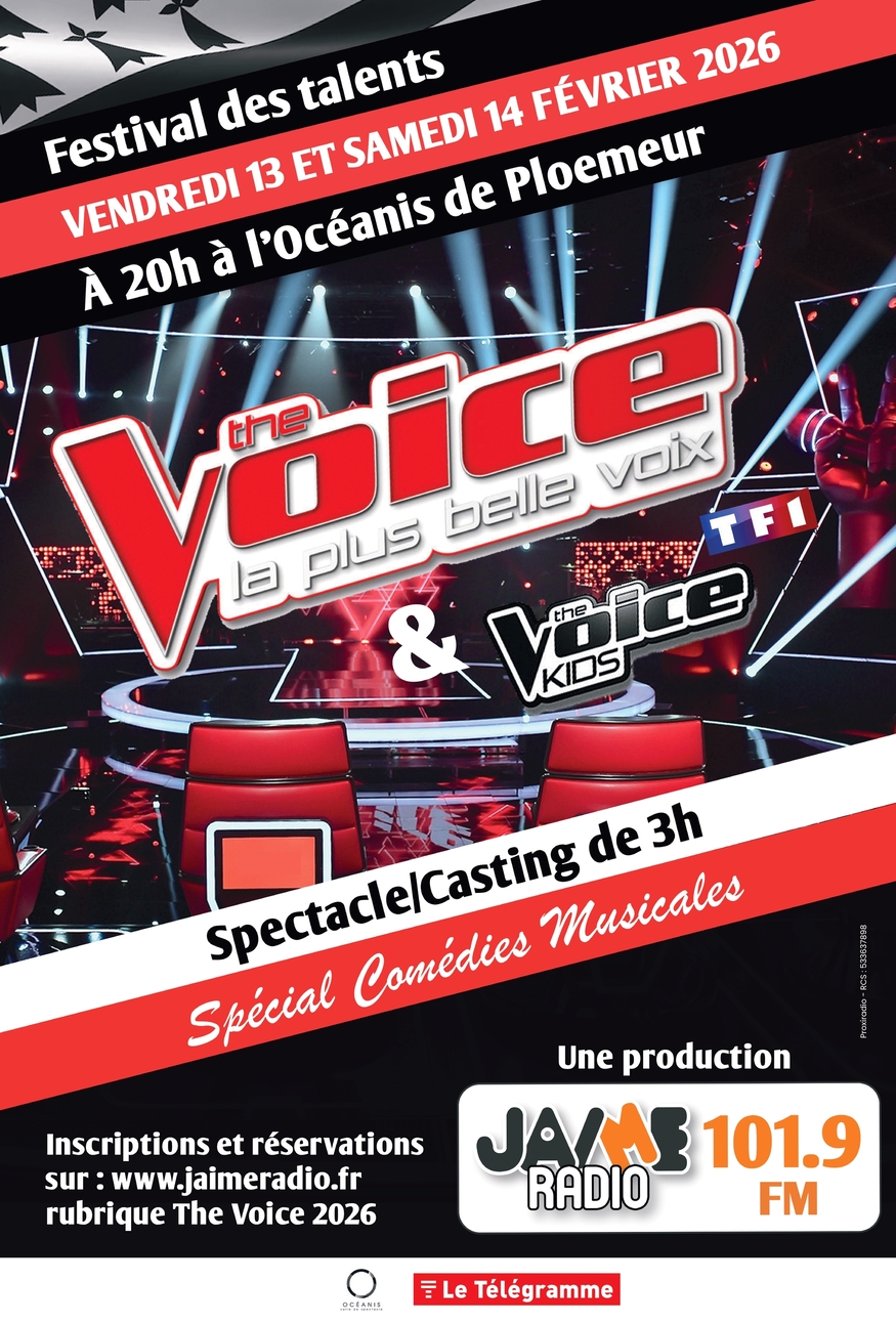 Assistez au spectacle / casting The Voice à Lorient les 13 et 14 février 2026, organisé par JAIME Radio, avec comédies musicales et surprises.