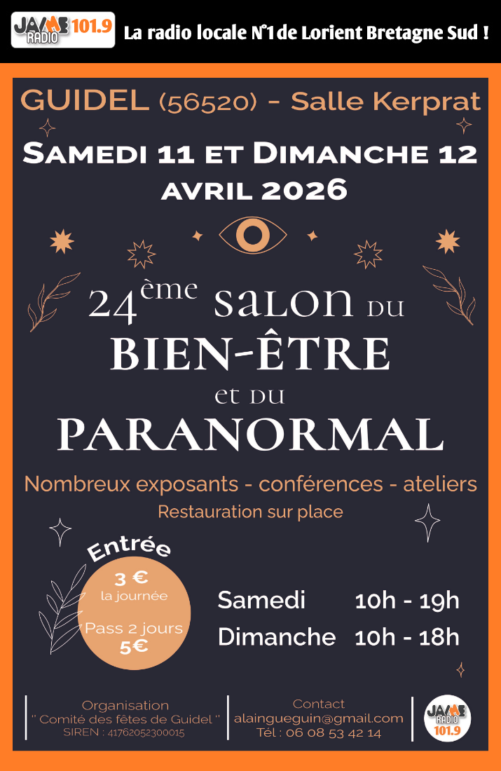 Le 24e Salon du Bien-Être et du Paranormal se tient les 11 et 12 avril à Guidel, salle de Kerprat. Conférences, ateliers et exposants au programme tout le week-end.