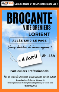 Une brocante vide-grenier est organisée le 4 avril à Lorient par Collector Vintage 56. Venez chiner de 8h à 18h allée Loïc Le Page.