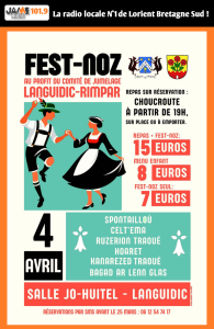 Un Fest-Noz est organisé le 4 avril à Languidic salle Jo Huitel avec repas et animations musicales. Une soirée conviviale au profit du jumelage Languidic–Rimpar.