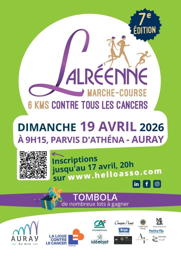Participez à L’Alréenne 2026, marche-course de 6 km à Auray pour sensibiliser au dépistage des cancers. Accessible à tous, conviviale et solidaire.