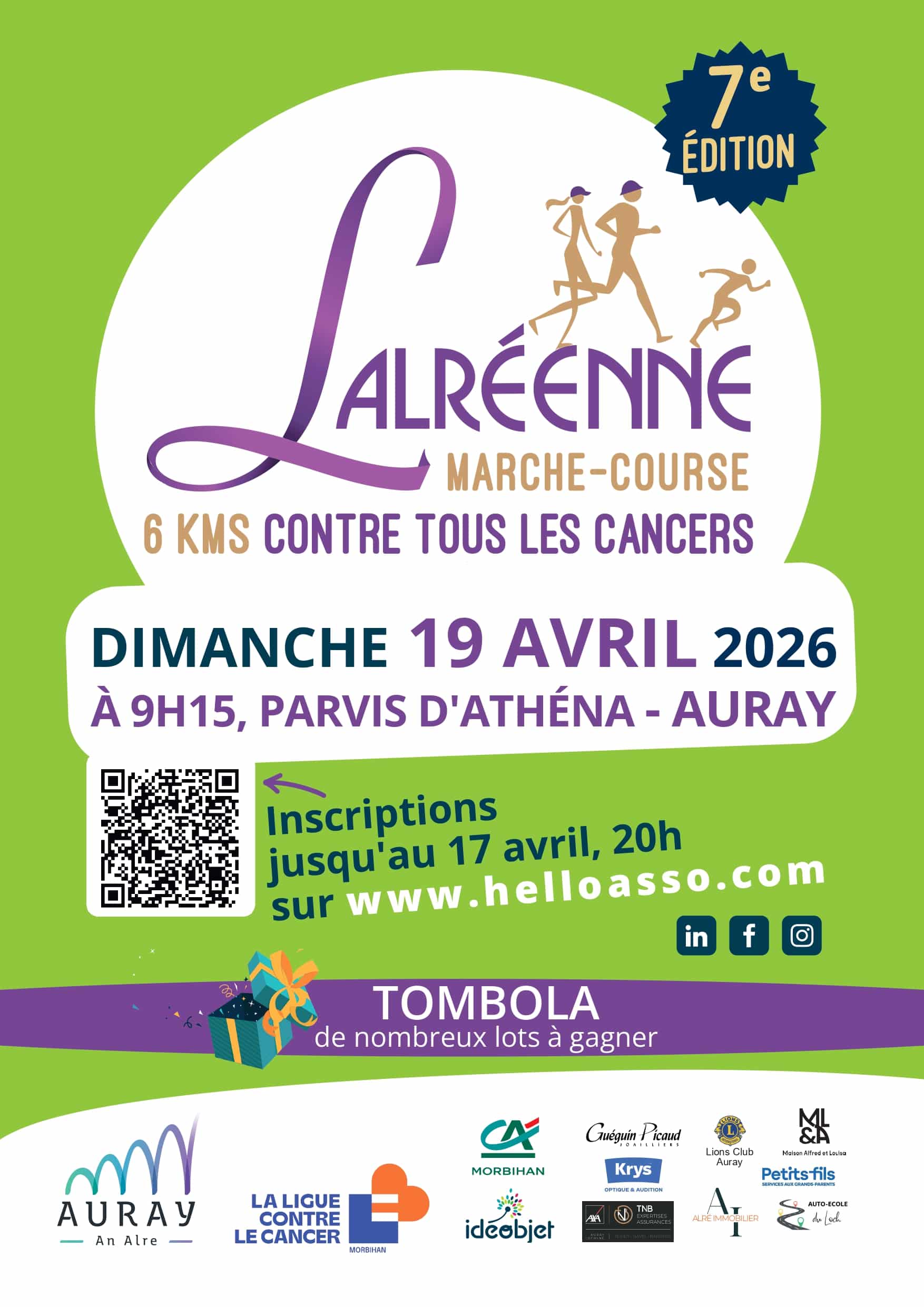 Participez à L’Alréenne 2026, marche-course de 6 km à Auray pour sensibiliser au dépistage des cancers. Accessible à tous, conviviale et solidaire.