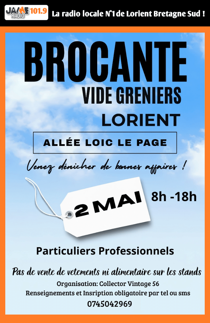 Une brocante organisée par Collector Vintage 56 se tient le 2 mai à Lorient avec exposants et entrée gratuite.