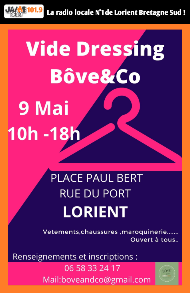 Un vide dressing est organisé le 9 mai à Lorient par Bove and Co avec exposants, bonnes affaires et entrée gratuite.