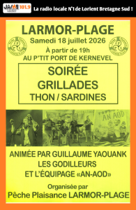 Les Pêcheurs Plaisanciers de Larmor-Plage organisent une soirée grillades, thons et sardines le samedi 18 juillet au port de Kernevel.