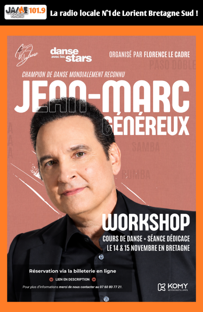 Jean-Marc Généreux donne deux jours de workshops de danse les 14 et 15 novembre 2026 à Lorient et Pont-Scorff, avec cours et dédicace.